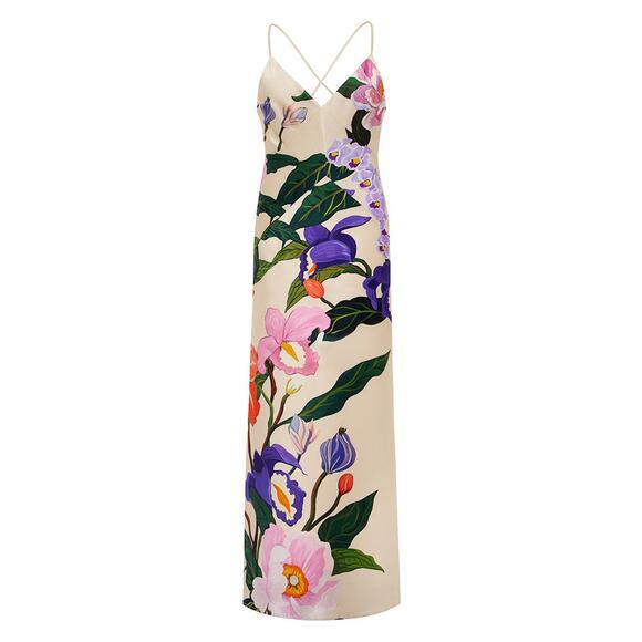Borgo de Nor Olive Crepe Maxi Dress in Tree of Life Cream UK 10 US 6 - Picture 4 of 5